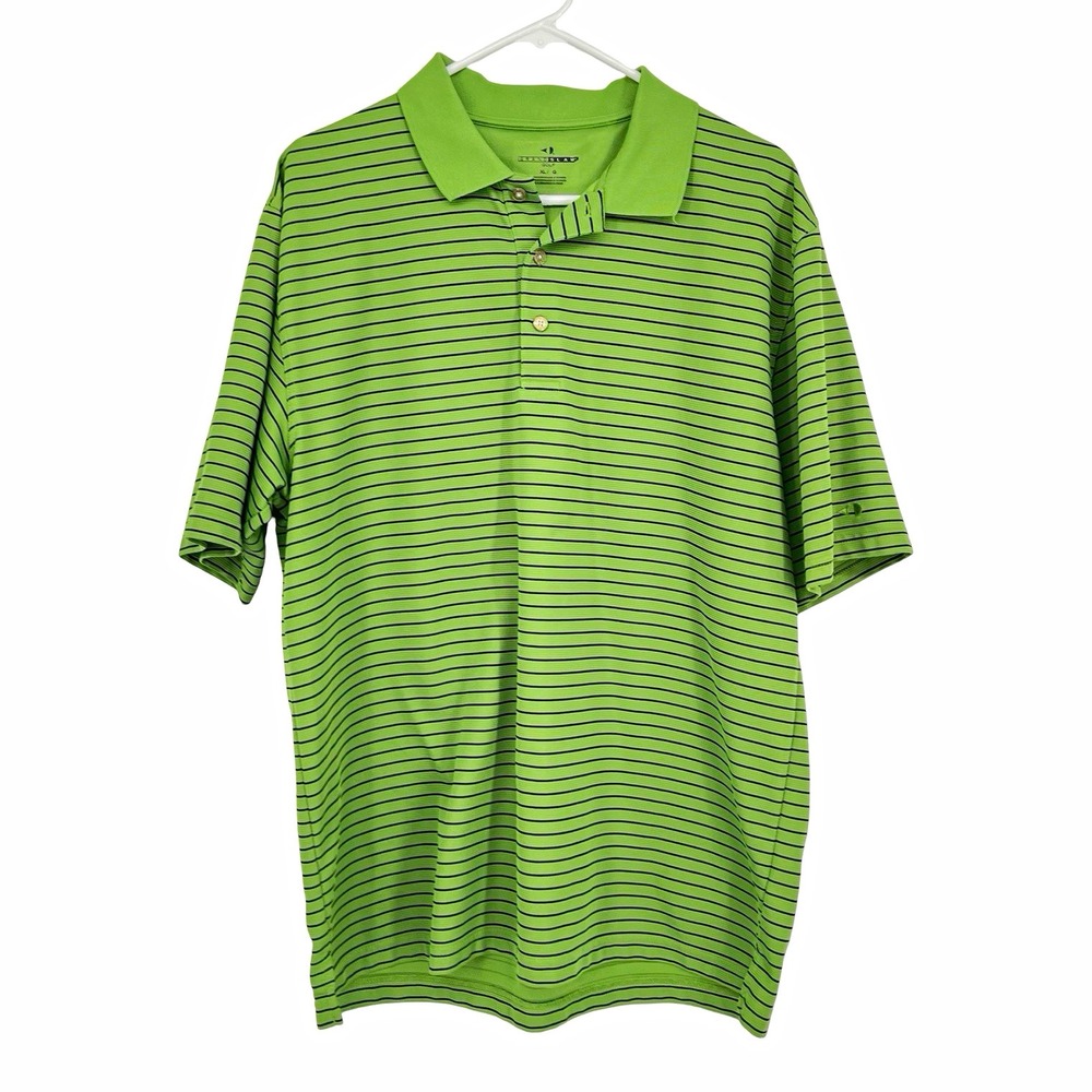 Grand Slam Golf Men's XL Green/Black Striped Easy Care Polo Shirt Polyester